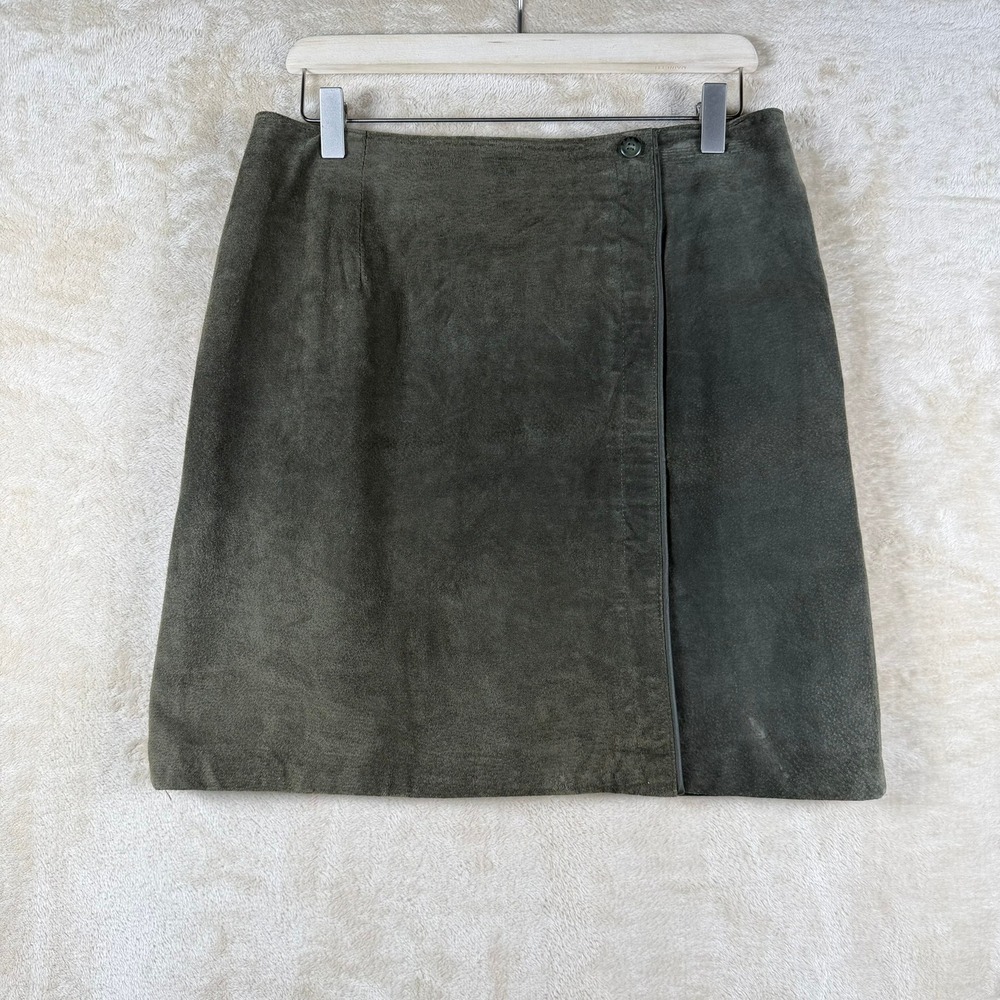 Vintage Y2K J. Lee Vintage 100% Leather Skirt Olive Green‎ Knee Length Size L